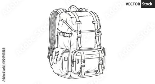 Vintage Backpack Sketch: Retro Hiking Rucksack Illustration