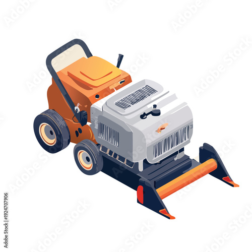 Flat color vector illustration of a modern power tiller or small harvester for farming in Bangladesh