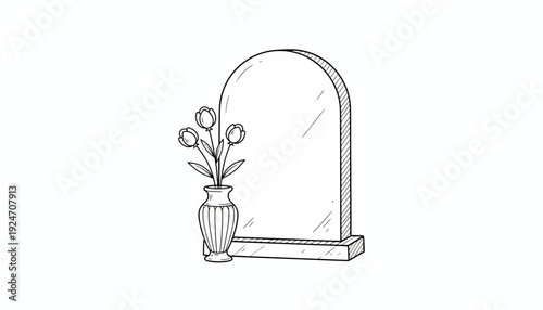 Tombstone with Flowers in Vase, Sketchy Hand-Drawn Style, Memorial, Grief, Remembrance