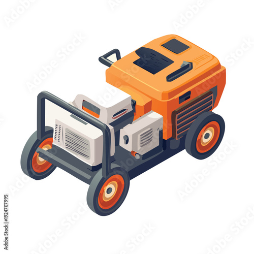 Flat color vector illustration of an industrial power generator or water pump for farms in Bangladesh