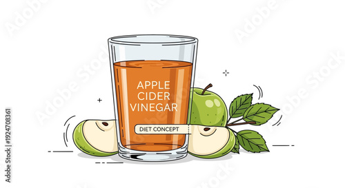 Apple Cider Vinegar Drink with Fresh Apples and Slices