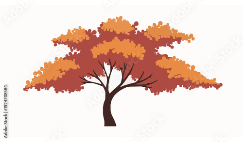 Colorful Fall Tree Silhouette with Warm Autumn Leaves Vector Illustration EPS10
