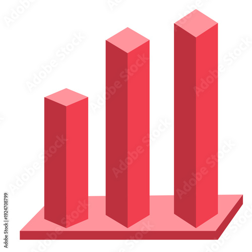 Three dimensional red bar columns illustrating increasing revenue, business expansion, and financial performance improvement in clean modern vector style.