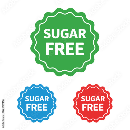Sugar free sticker icon, no added sugar label, healthy food, packaging seal, flat vector design