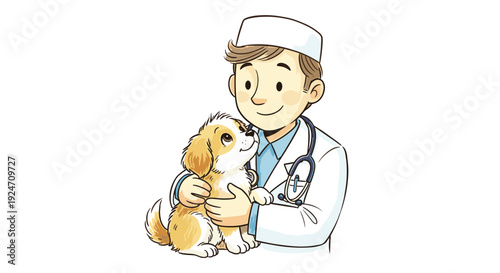 Cute veterinarian doctor with puppy