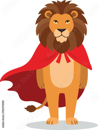 Cute Lion King Cartoon Wearing Red Cape Isolated
