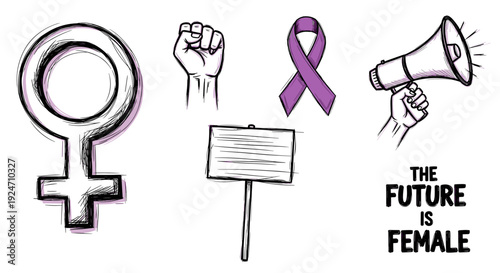 Collection of symbols representing female empowerment and awareness