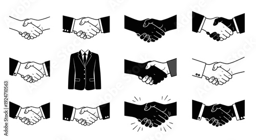 Set of handshakes and business agreements in various styles
