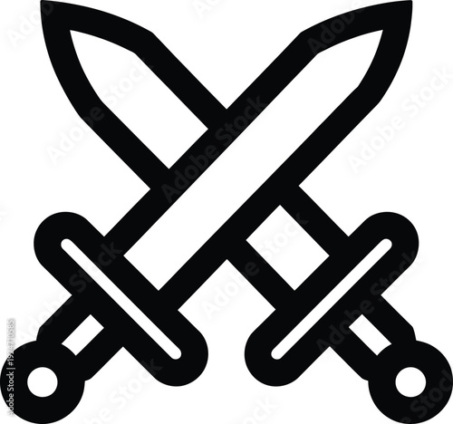 Two crossed swords black outline battle fight
