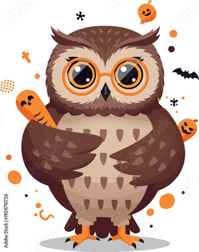 Cute Owl With Glasses Holding Candy Corn Halloween Festive Vector