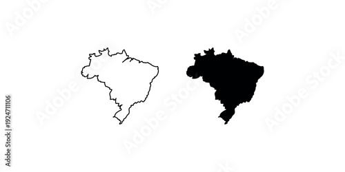 Brazil map line and solid icon, country outline and filled style, vector graphics, isolated on white background, design element