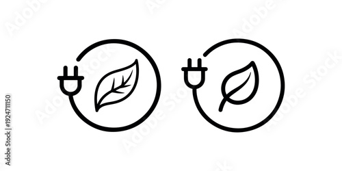 Green energy and eco friendly electricity concept icons with power plug and leaf inside circle for sustainable environment and renewable resource design