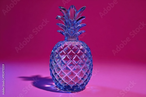 Blue Glass Pineapple on Vibrant Pink Background