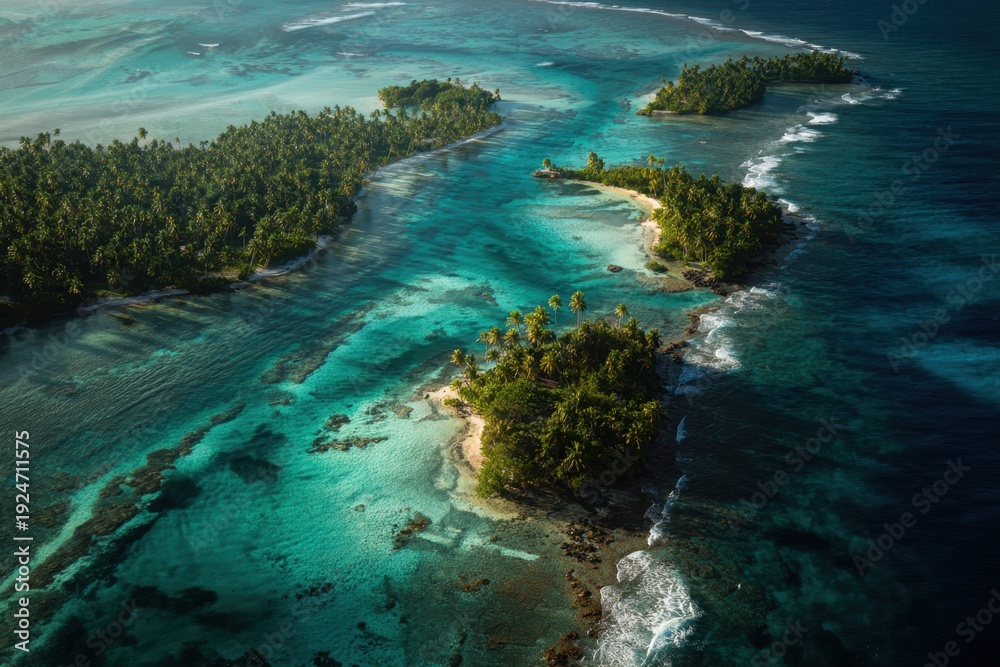 Fototapeta premium Tropical Archipelago with Turquoise Lagoons Aerial View