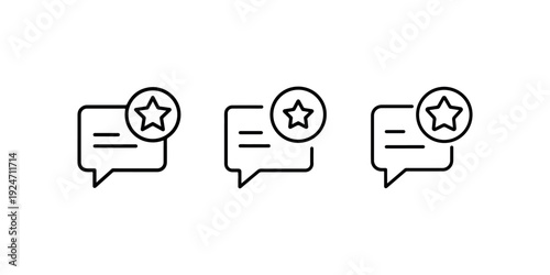 Message bubble with star icon set representing favorite chat notifications and feedback ratings for mobile app interface design in clean line art style