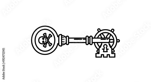 Pirate Treasure Key with Skull and Ship Wheel Icon