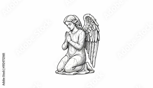 Praying Angel Statue Sculpture, Kneeling Angel with Wings, Religious Art, Hope, Faith, Serenity