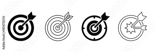 Target icon set, goal vector icons, marketing, business objective, aim, strategy, flat, vector design