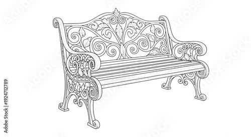 Ornate Cast Iron Garden Bench with Intricate Scrollwork and Floral Motifs