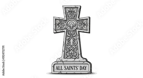 Ornate Celtic Cross Gravestone with "All Saints' Day" inscription, Stone Carving