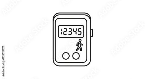 Pedometer Icon: Digital Step Counter with Walking Figure and Buttons