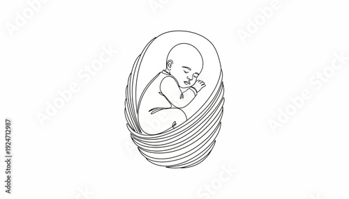 Newborn baby sleeping peacefully in a protective cocoon, symbolizing new life and beginnings.