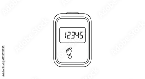Pedometer Icon: Digital Display Showing Steps Count 12345 with Footprint Symbol