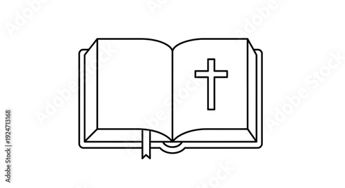 Open Bible with Christian Cross Icon, Religious Symbol, Faith and Spirituality Concept