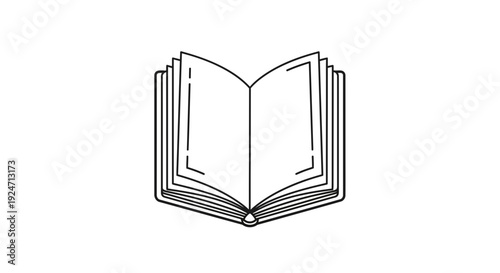 Open Book Icon Outline, Simple Line Art Illustration of a Knowledge Symbol