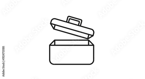 Open trash can icon, simple line art illustration of a waste bin with lid ajar