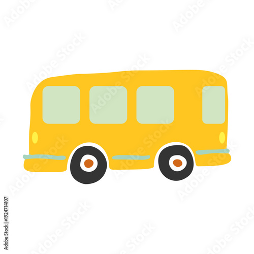 Hand-drawn yellow bus icon　黄色いバスの手書きアイコン