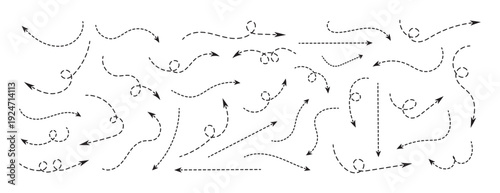 Hand drown curve dotted arrows