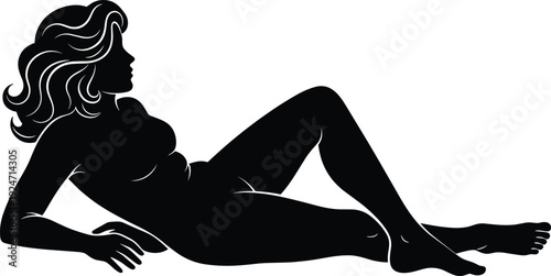 Elegant reclining woman silhouette black vector illustration sensual female figure isolated minimalist design artwork