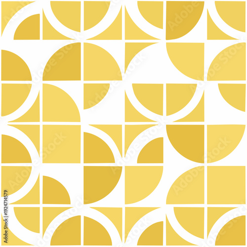 Abstract gold bauhaus seamless pattern. Half circle shapes background. Monochrome geometric simple art design.