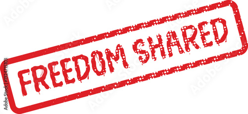 A textured red rubber stamp boldly conveys the significant message of freedom shared with everyone