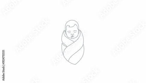 Minimalist Line Art Icon of a Newborn Baby Wrapped in Swaddle, Peaceful Sleep