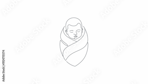 Minimalist Line Art Logo of a Newborn Baby Wrapped in Swaddle, Symbolizing Purity and New Life