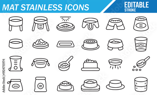 Stainless steel dog and cat bowl icon collection.