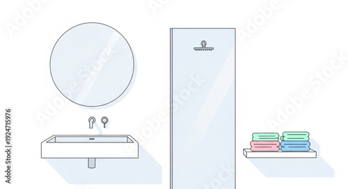 Modern Bathroom Interior Design with Sink Mirror and Shower.