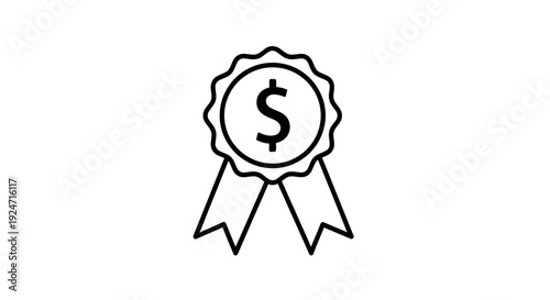 Money Award Icon: Dollar Sign on Ribbon Badge, Symbol of Financial Success and Recognition
