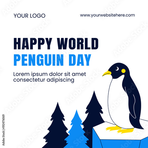 Flat Cartoon Hand Drawn Illustration for World Penguin Day Background