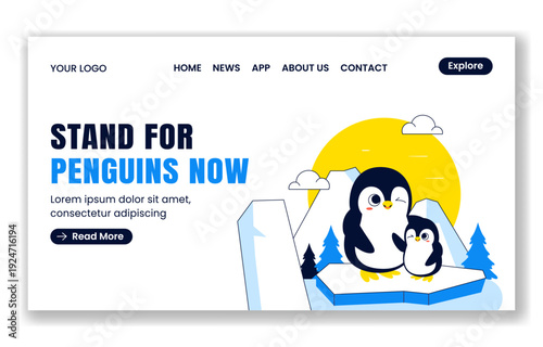 Social Media Landing Page World Penguin Day Flat Cartoon Hand Drawn Concept