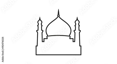 Mosque Silhouette Icon: Islamic Architecture, Dome, Minarets, Religious Symbol