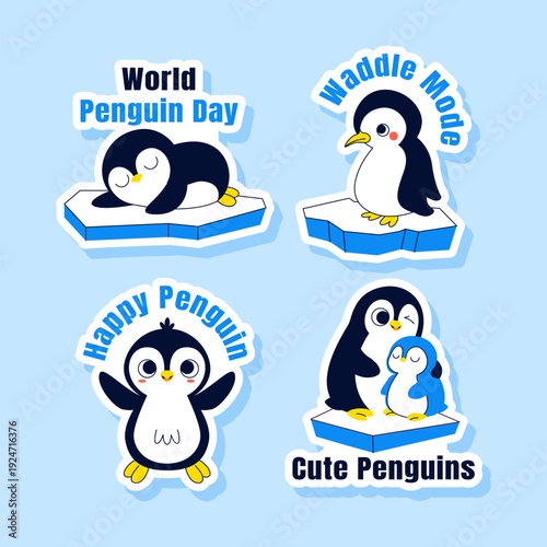 Label Design Flat Cartoon Hand Drawn for World Penguin Day Event