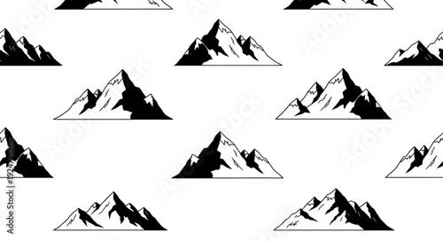 Seamless pattern of stylized mountain peaks in black and white.