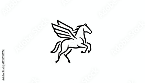 Mythical Pegasus Horse with Wings, Line Art Icon