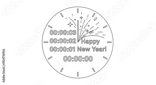 New Year Countdown Clock with Fireworks and Celebratory Text