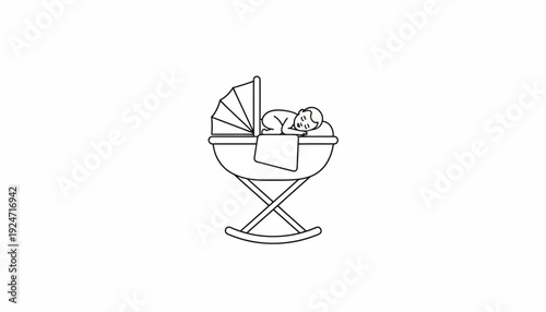 Newborn Baby Sleeping Peacefully in a Vintage Bassinet with Rocking Stand