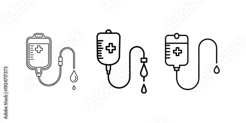 Intravenous drip bags with medical fluid and drops for infusion therapy and patient treatment in hospital ward medical care