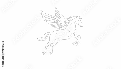 Outline of a Majestic Pegasus Horse Flying with Wings Spread Wide